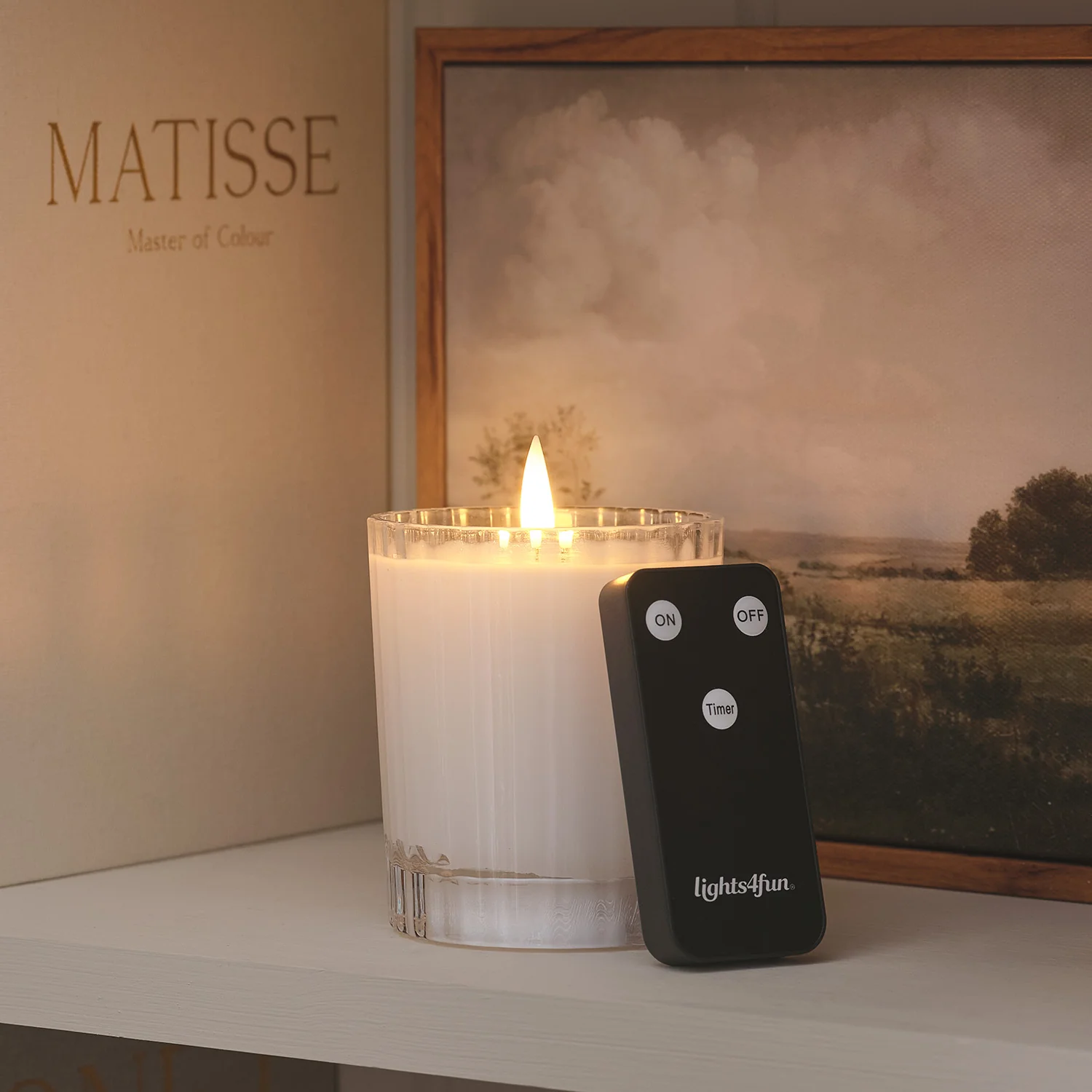 TruGlow® White LED Fluted Glass Candle with Remote Control - Image 8