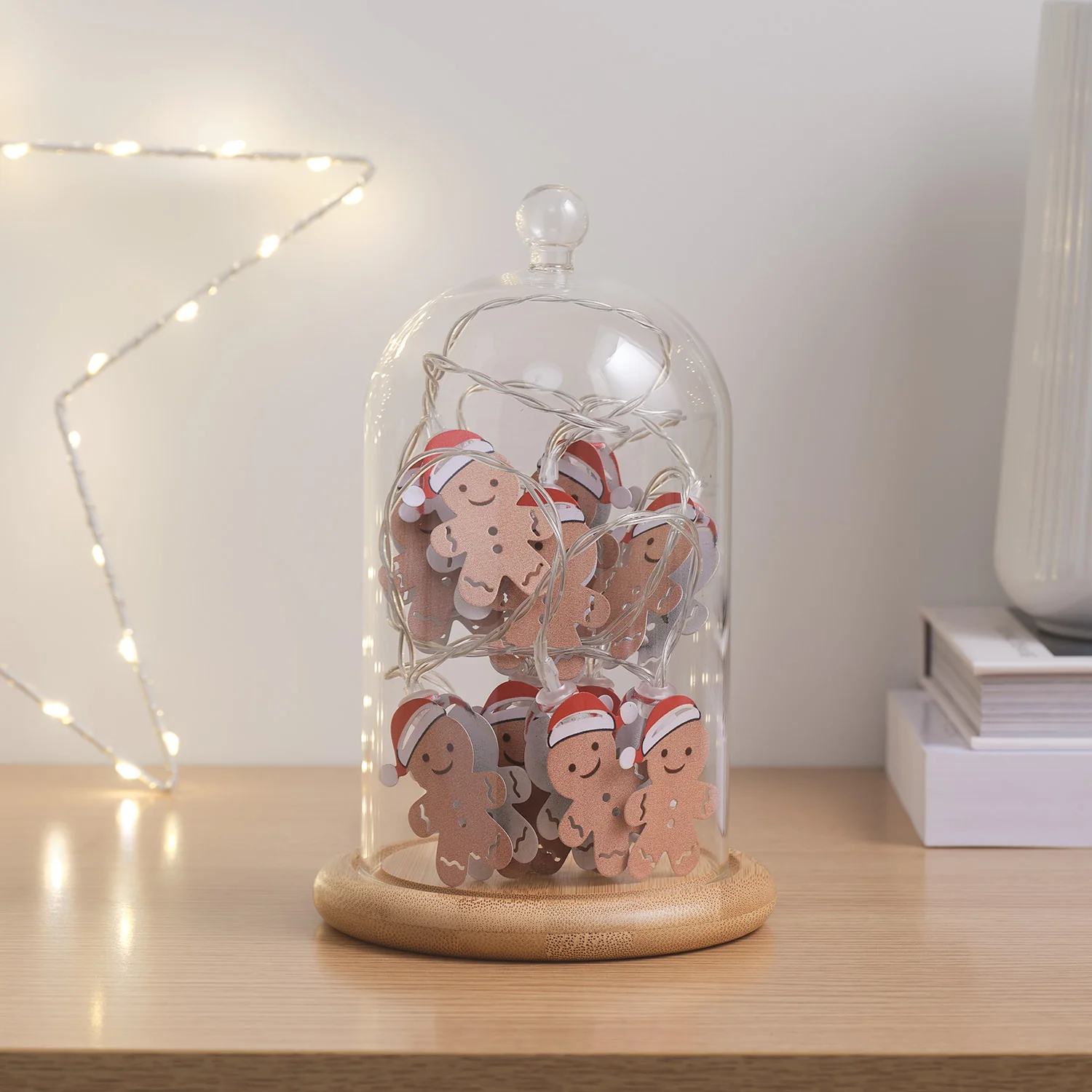 Glass Dome with Gingerbread LED String Lights - Image 2
