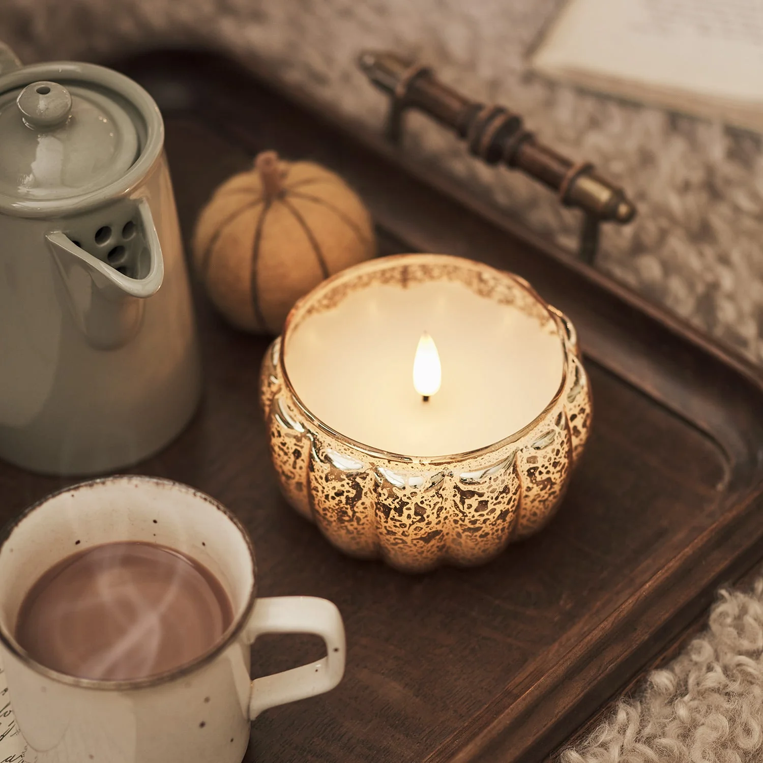 Glass Pumpkin Jar with TruGlow Candle With Remote - Image 2
