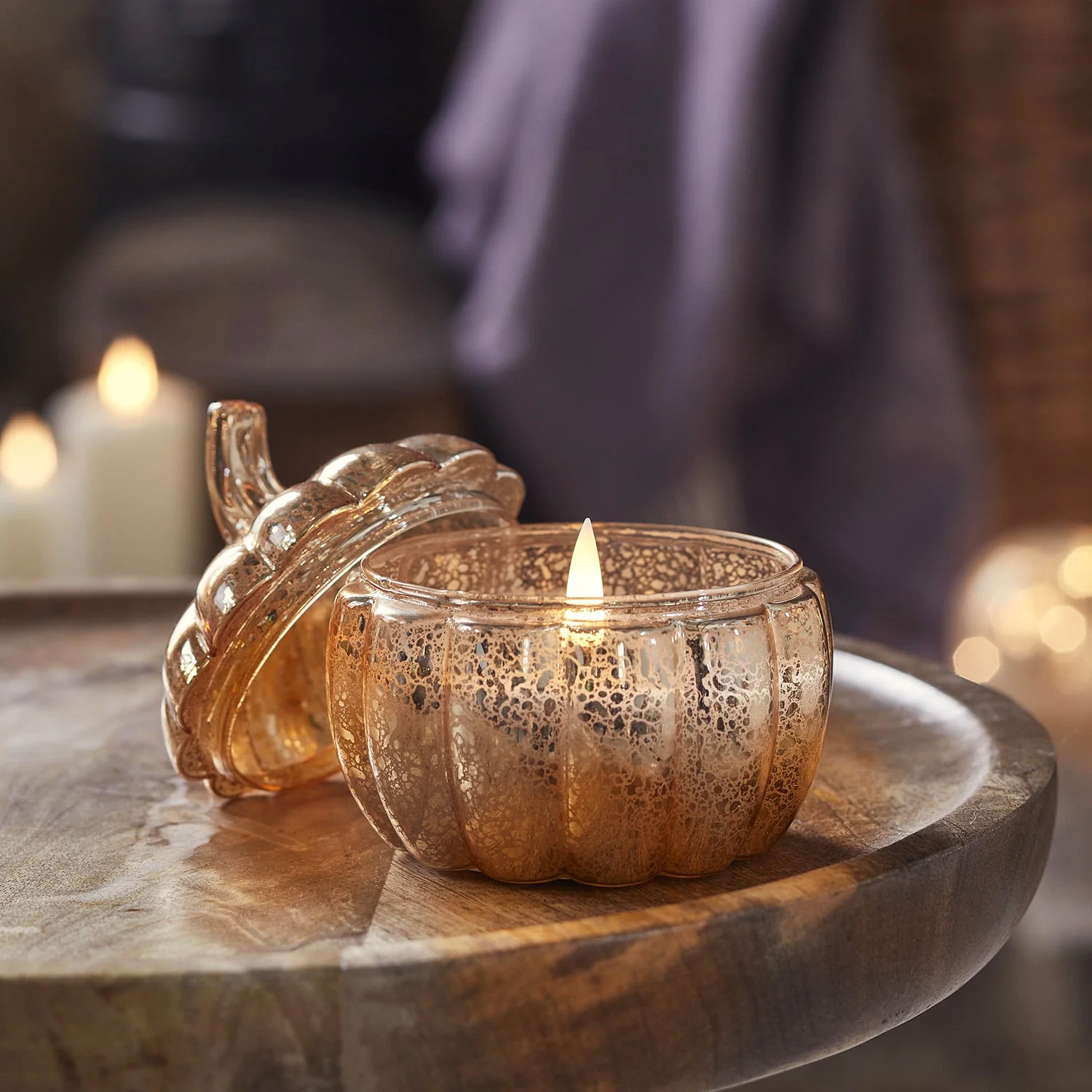 Glass Pumpkin Jar with TruGlow Candle With Remote - Image 4