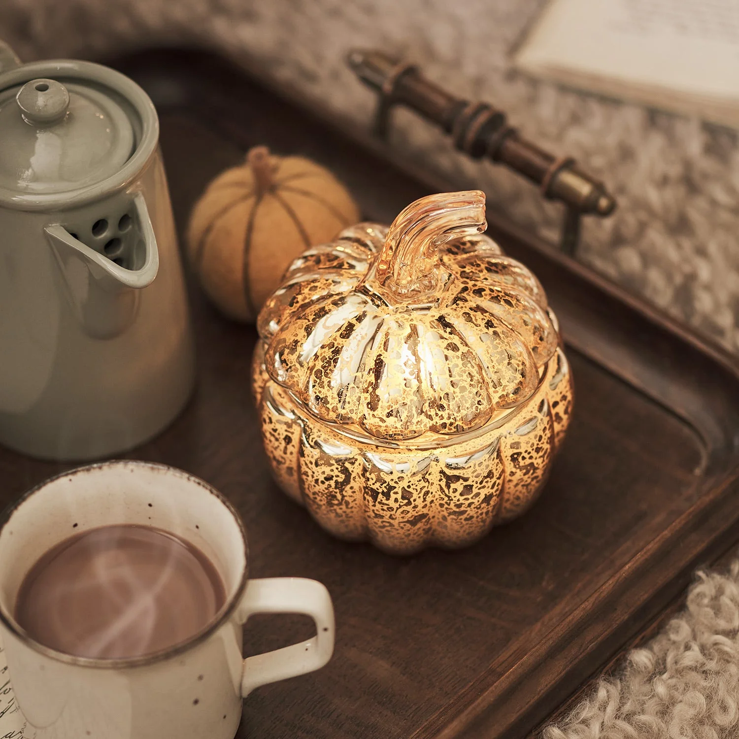 Glass Pumpkin Jar with TruGlow Candle With Remote - Image 6