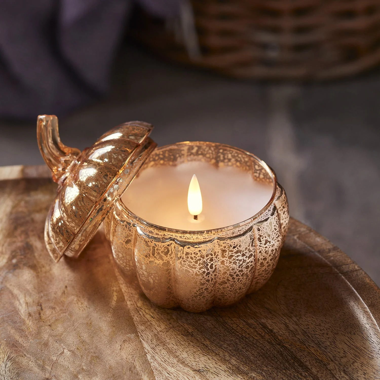 Glass Pumpkin Jar with TruGlow Candle With Remote - Image 7
