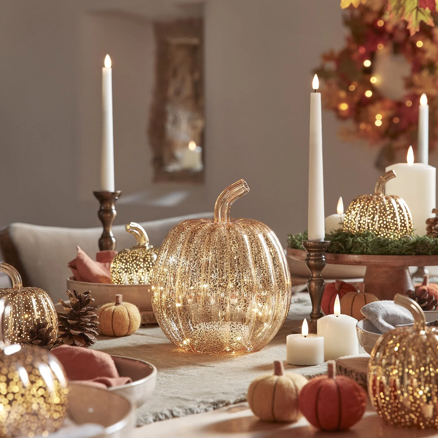 Mercury Gold Light Up Pumpkin Decoration - Image 3