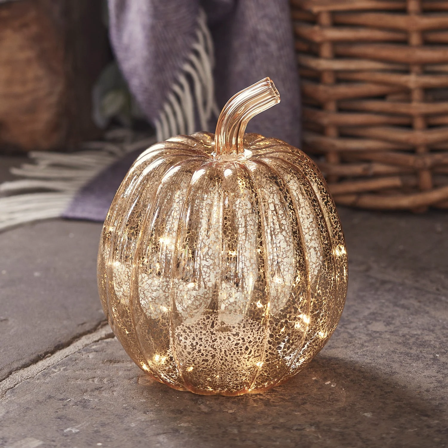 Mercury Gold Light Up Pumpkin Decoration - Image 4
