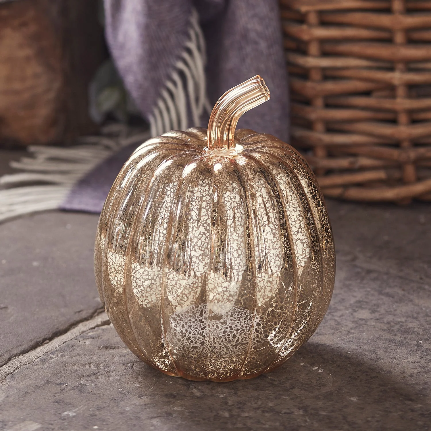 Mercury Gold Light Up Pumpkin Decoration - Image 5
