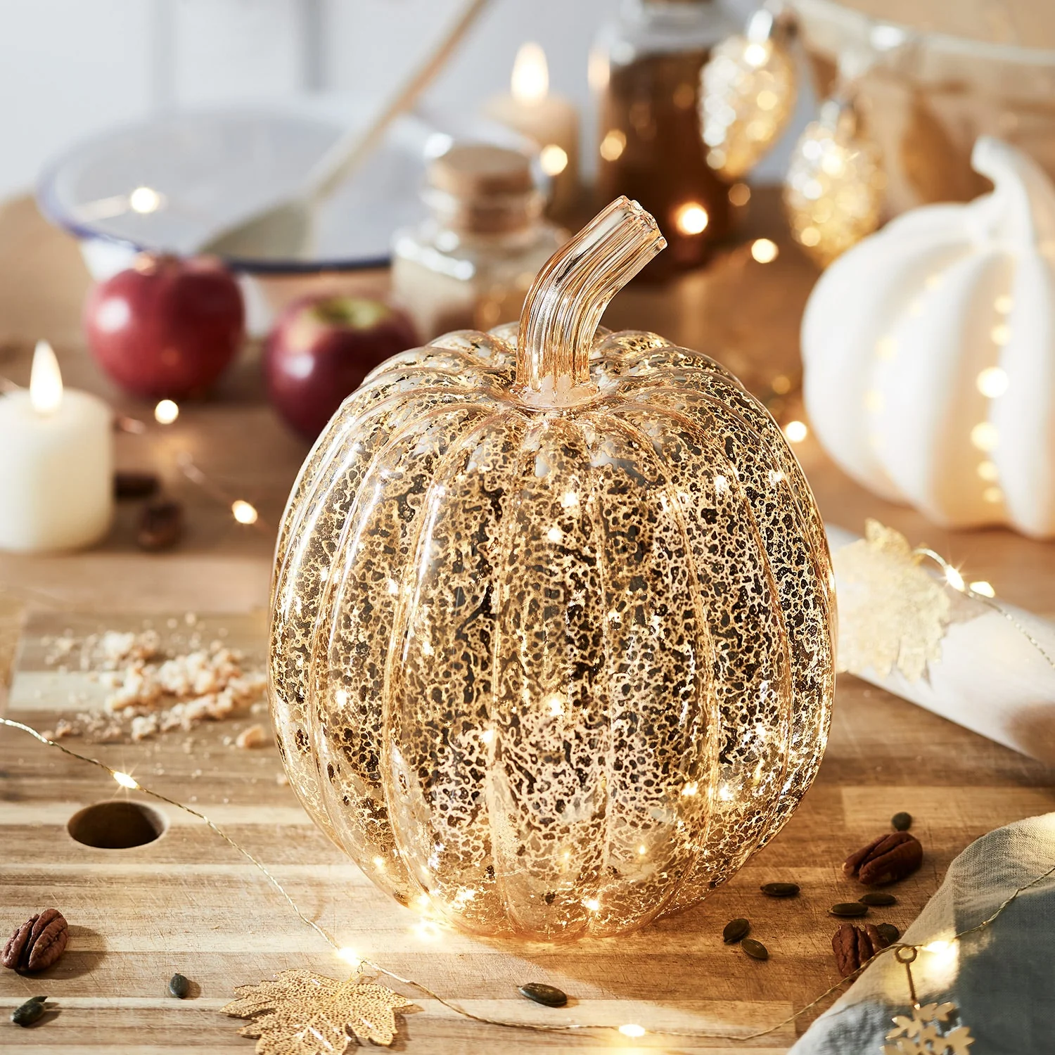 Mercury Gold Light Up Pumpkin Decoration - Image 6