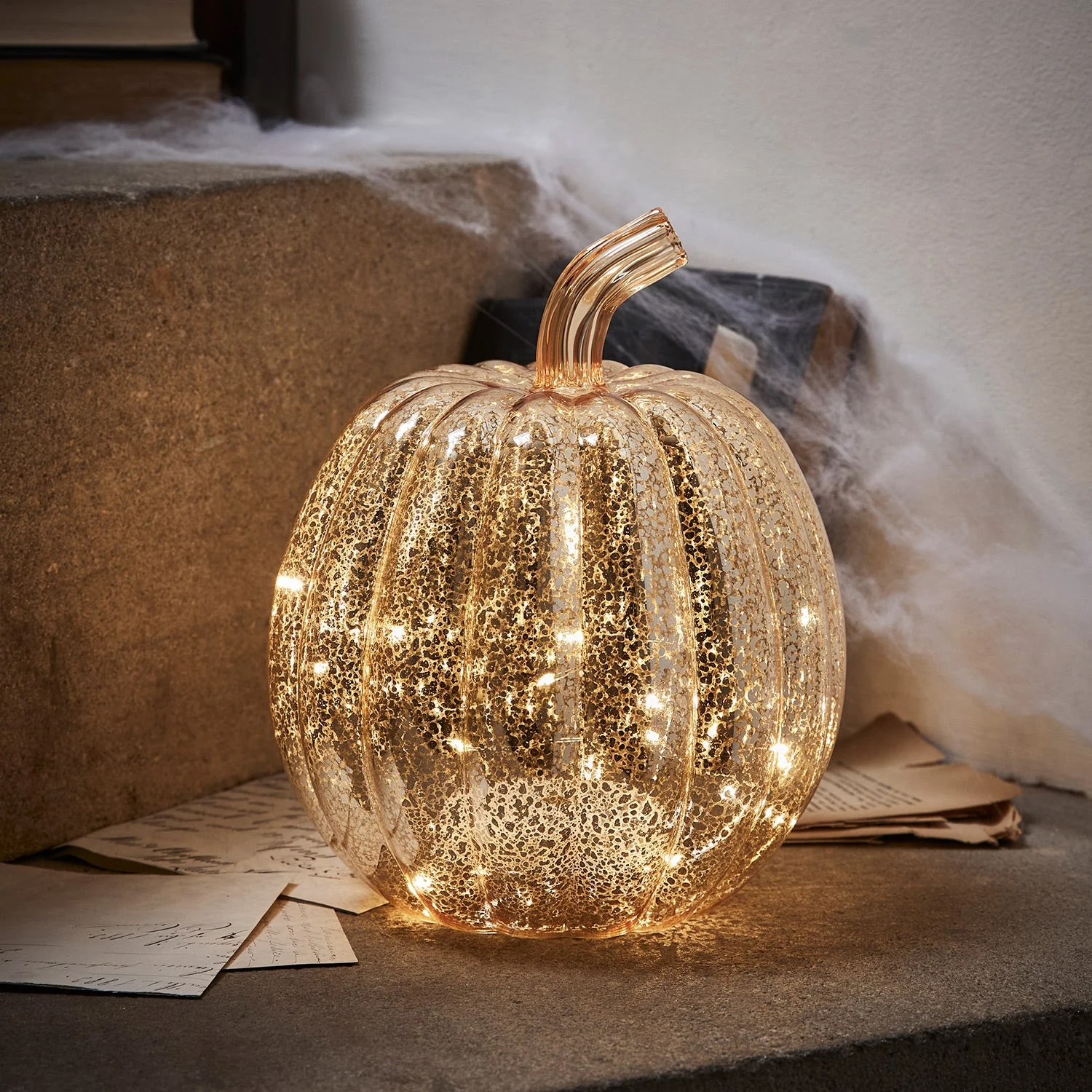Mercury Gold Light Up Pumpkin Decoration - Image 7
