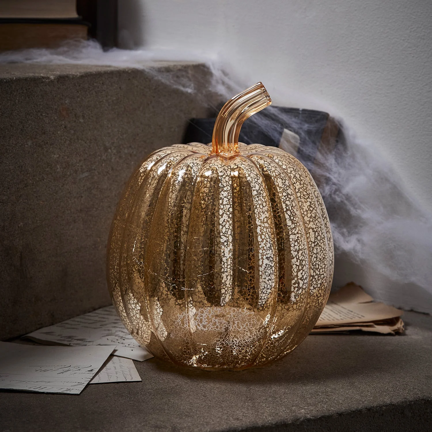 Mercury Gold Light Up Pumpkin Decoration - Image 8