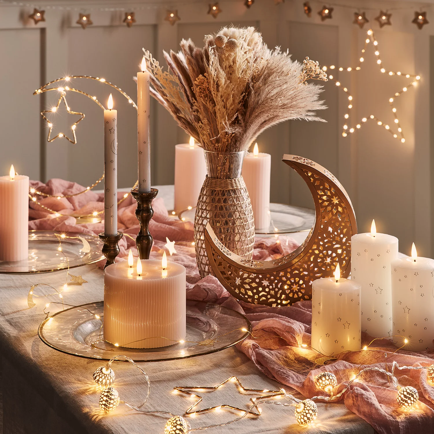 Gold Moon and Star Filigree Micro Fairy Lights - Image 2