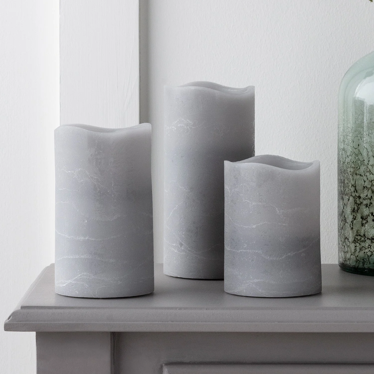 Grey LED Pillar Candle Trio - Image 3