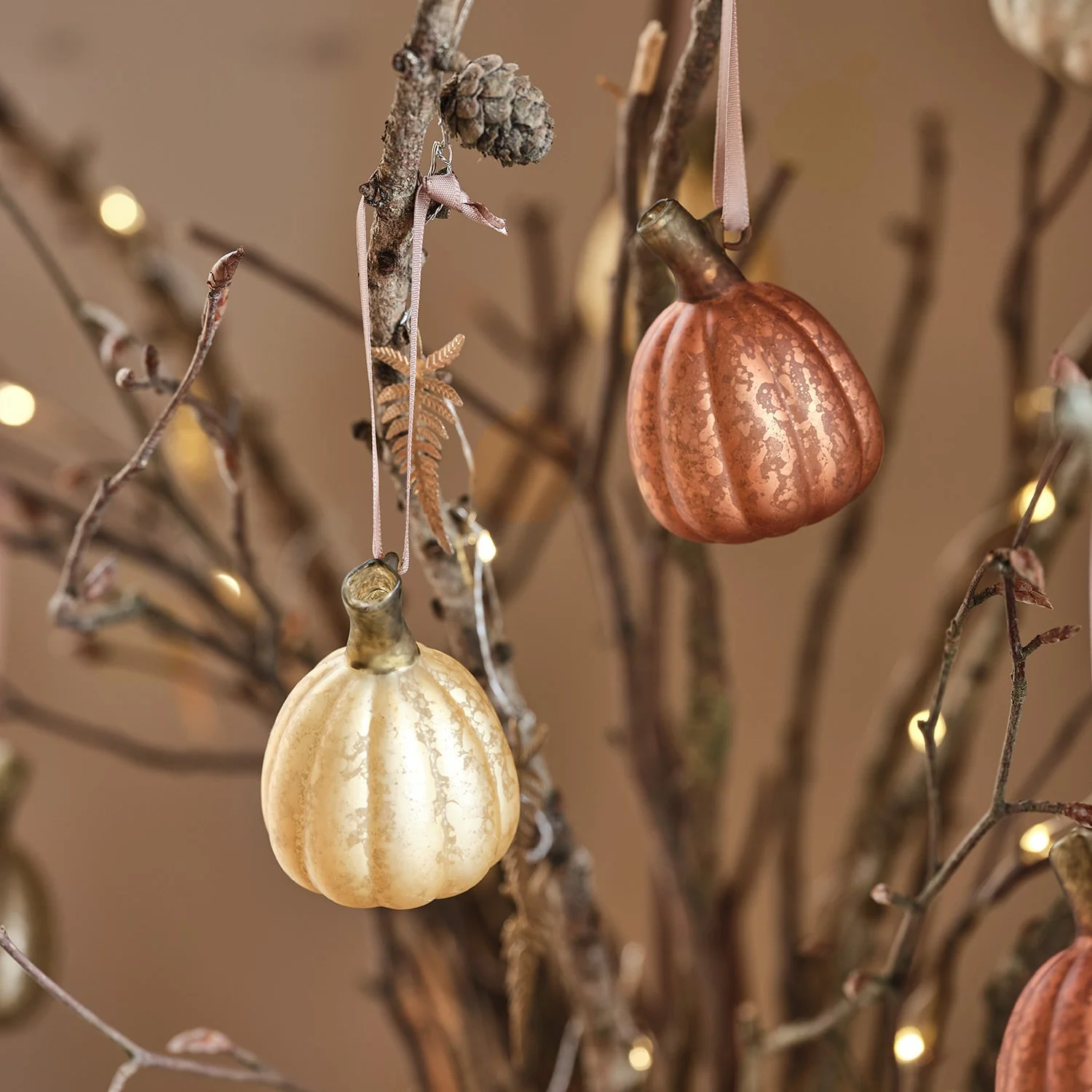 Felt Twig Tree & Hanging Glass Pumpkins Bundle - Image 2