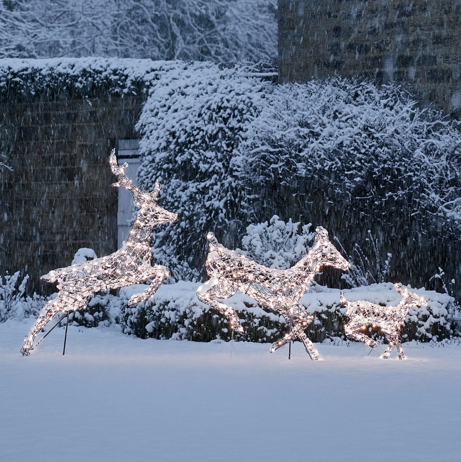 Set of 3 Regular Harlow Rattan Dual Colour LED Light Up Reindeer Family - Image 6