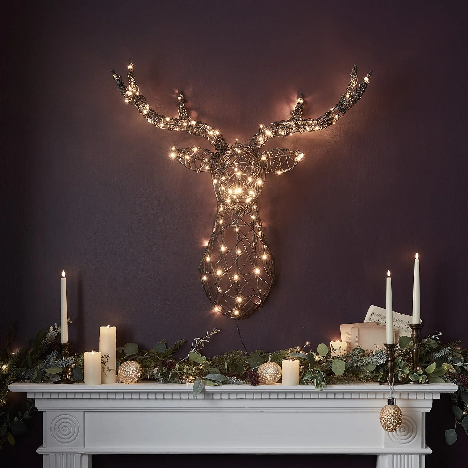 80cm Harlow Rattan Stag's Head Dual Colour LED Wall Light - Image 12