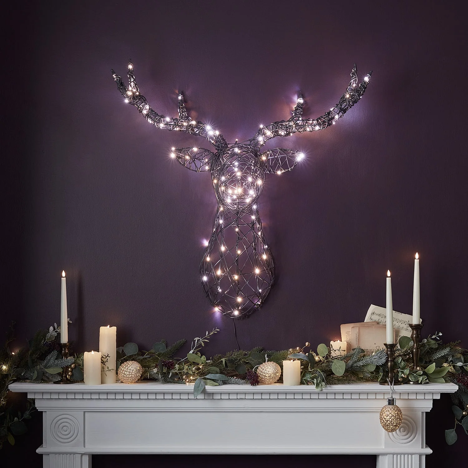 80cm Harlow Rattan Stag's Head Dual Colour LED Wall Light - Image 13