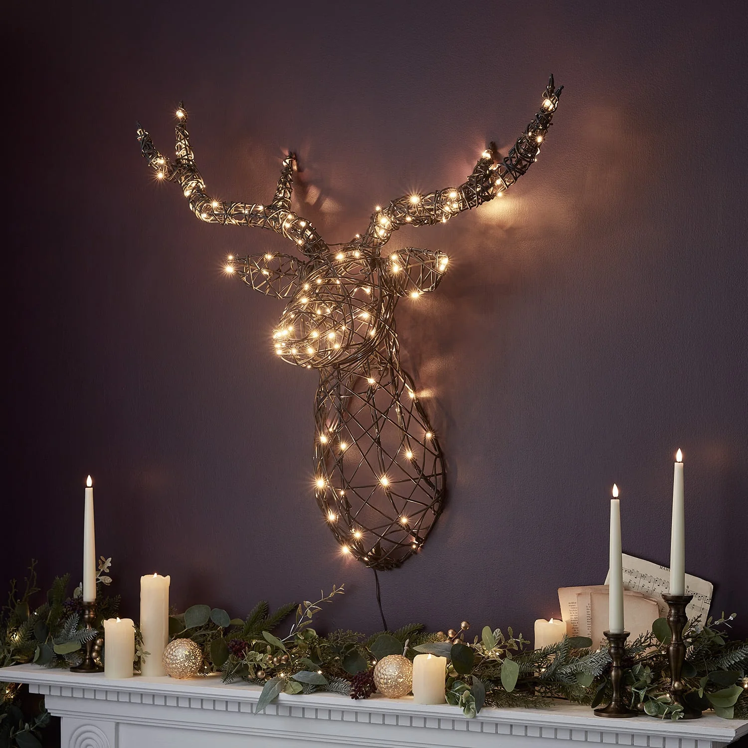 80cm Harlow Rattan Stag's Head Dual Colour LED Wall Light - Image 4