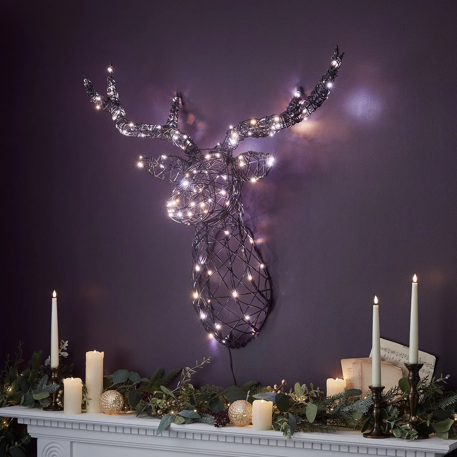 80cm Harlow Rattan Stag's Head Dual Colour LED Wall Light - Image 5