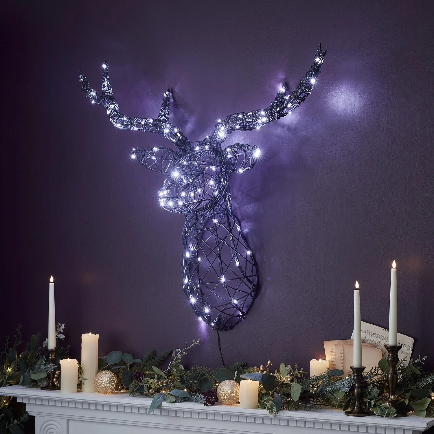 80cm Harlow Rattan Stag's Head Dual Colour LED Wall Light - Image 6