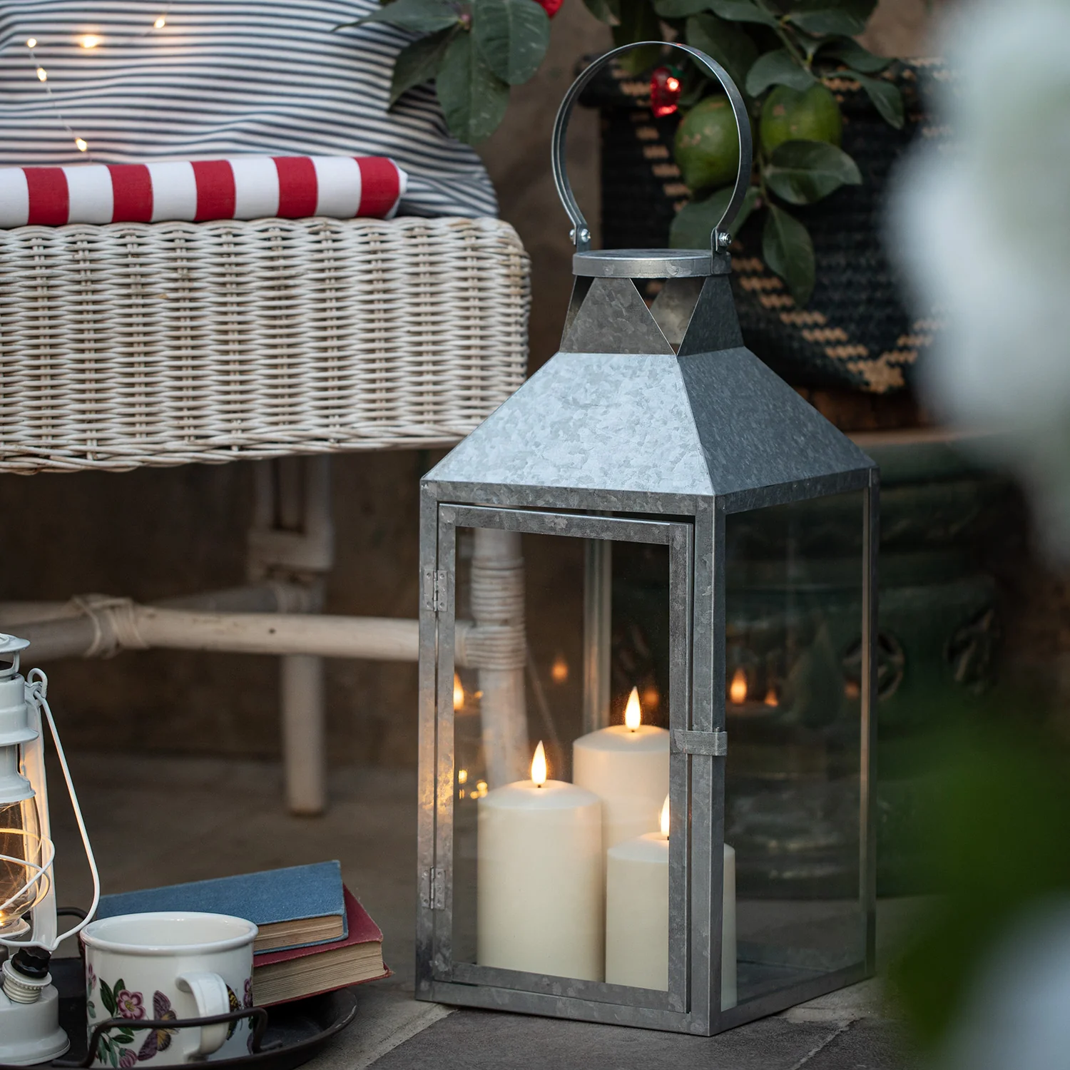 Hayle Galvanised Outdoor Lantern Duo with TruGlow® Candles - Image 2