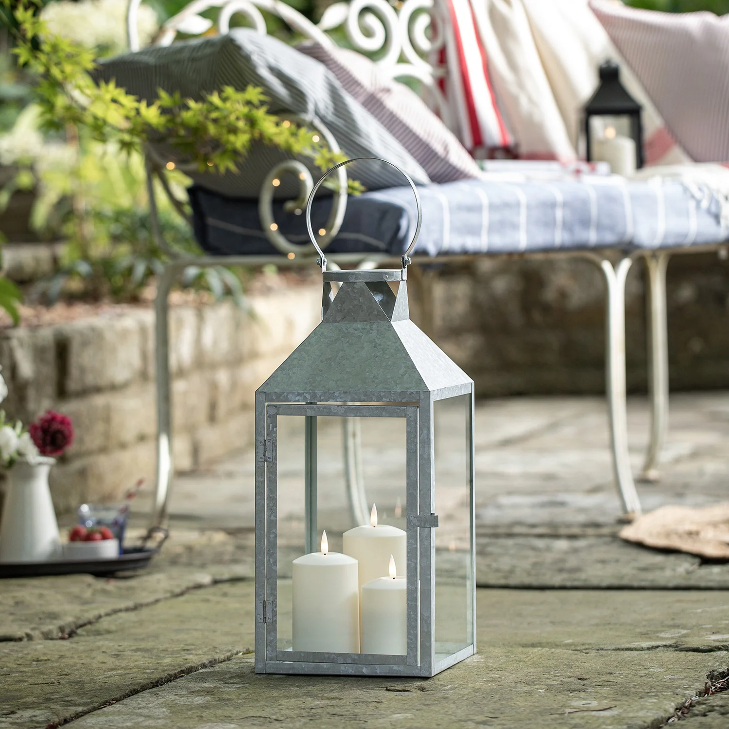 Hayle Galvanised Outdoor Lantern Duo with TruGlow® Candles - Image 6