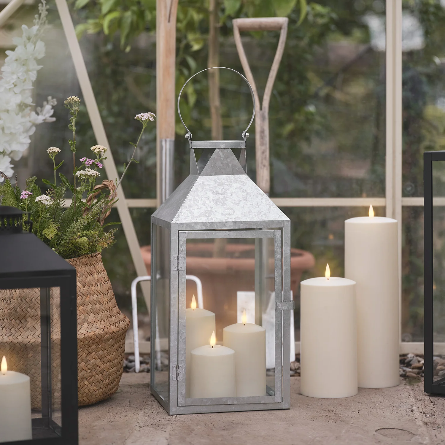 Hayle Large Metal Outdoor Lantern with TruGlow® Candle Trio - Image 3