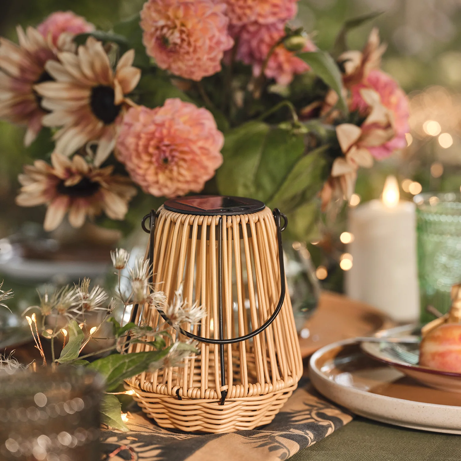 Hygge Wicker Style Solar Lantern - Image 3