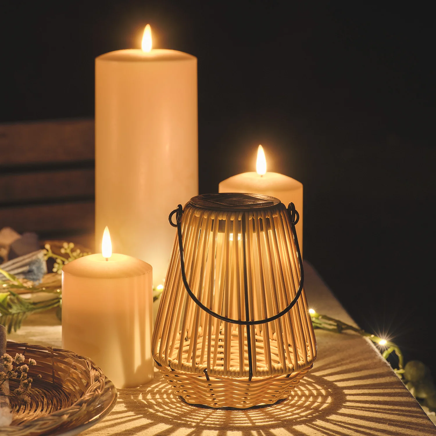 Hygge Wicker Style Solar Lantern - Image 4