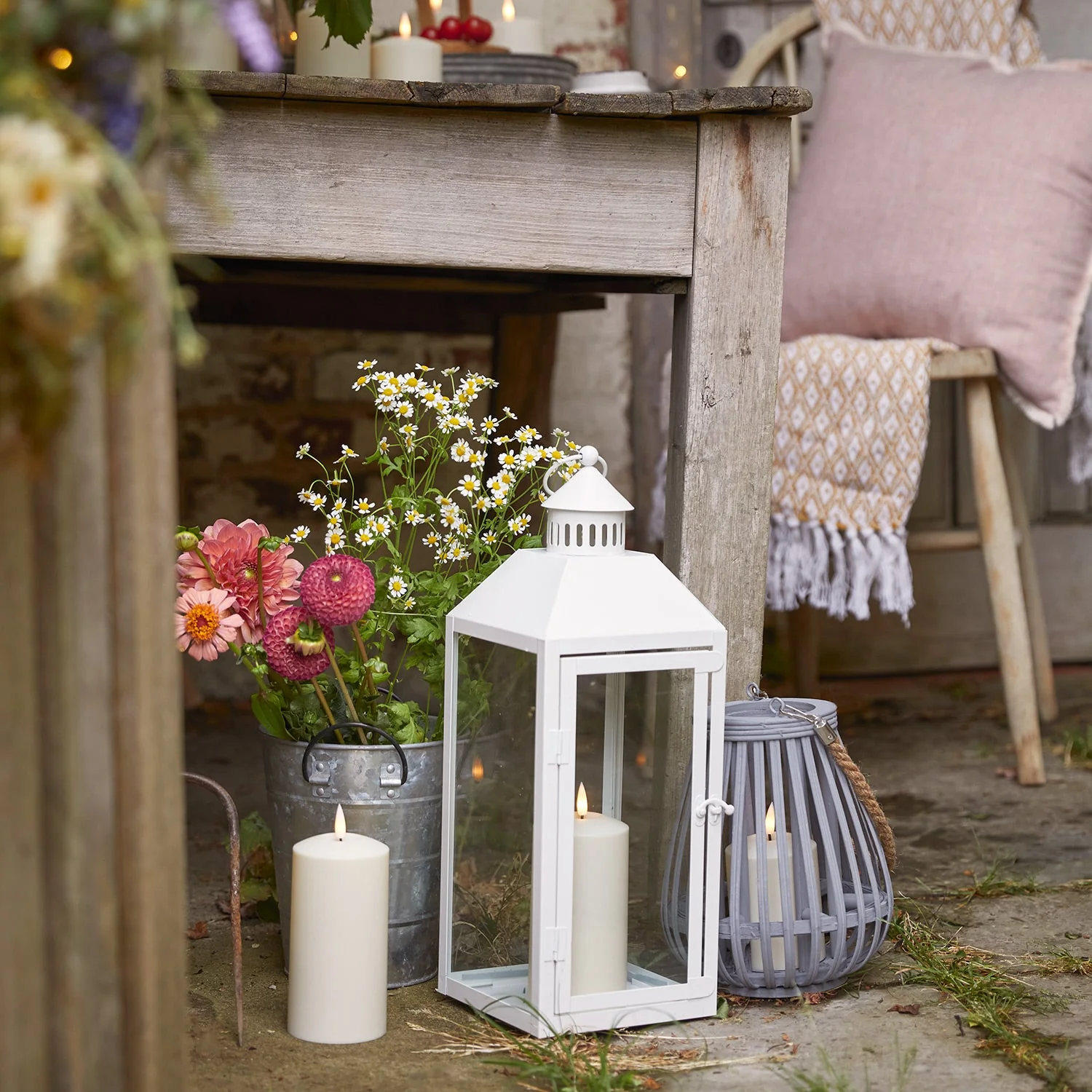 Perth Medium White Garden Lantern with TruGlow® Candle and Remote Control - Image 3