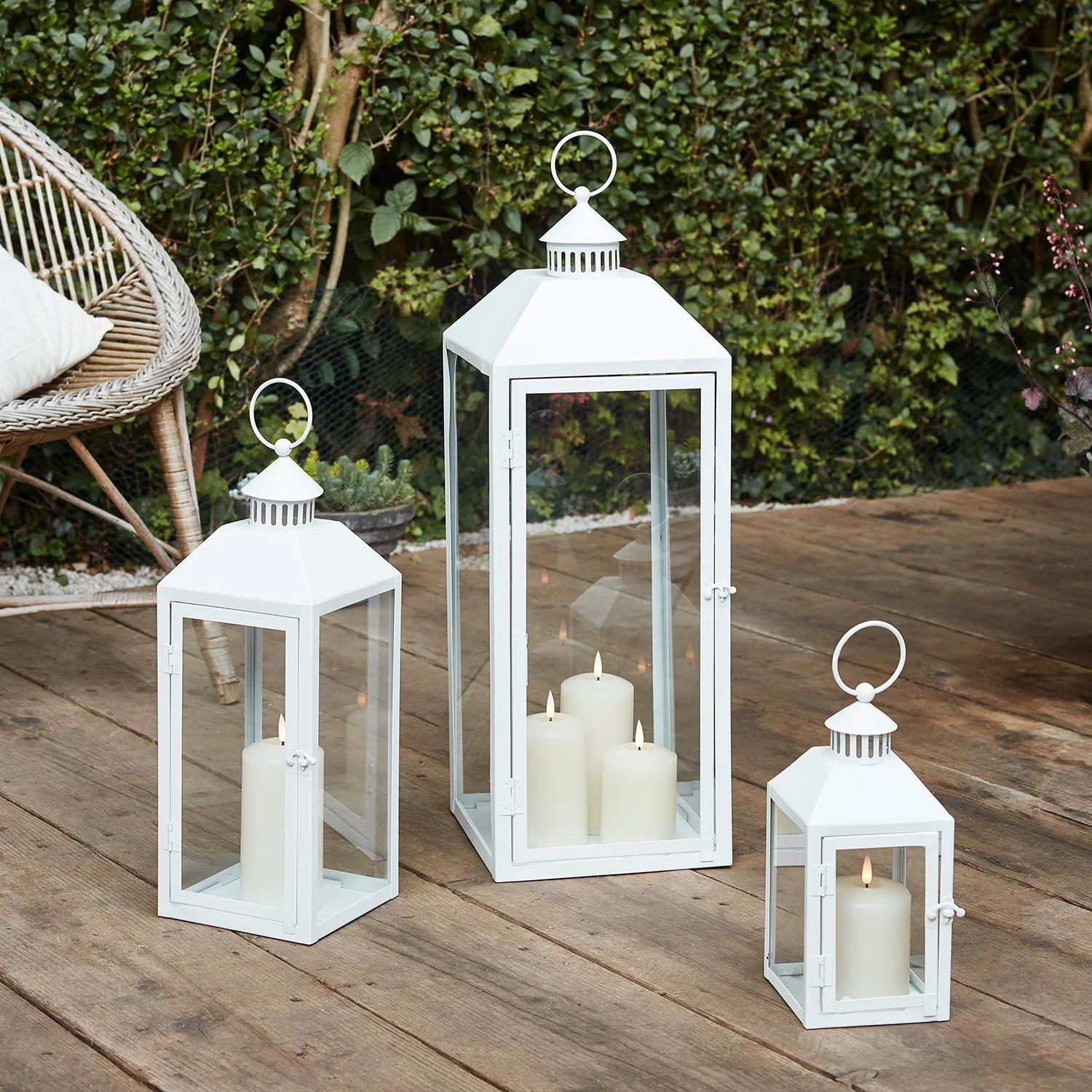 Perth Medium White Garden Lantern with TruGlow® Candle and Remote Control - Image 4