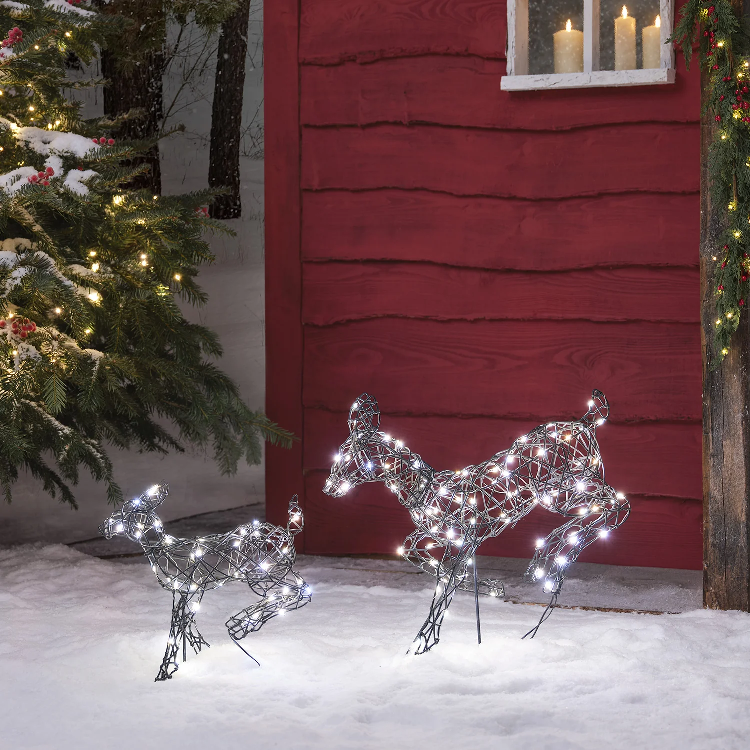 Mini Harlow Leaping Doe & Fawn Light Up Reindeer Duo - Image 4