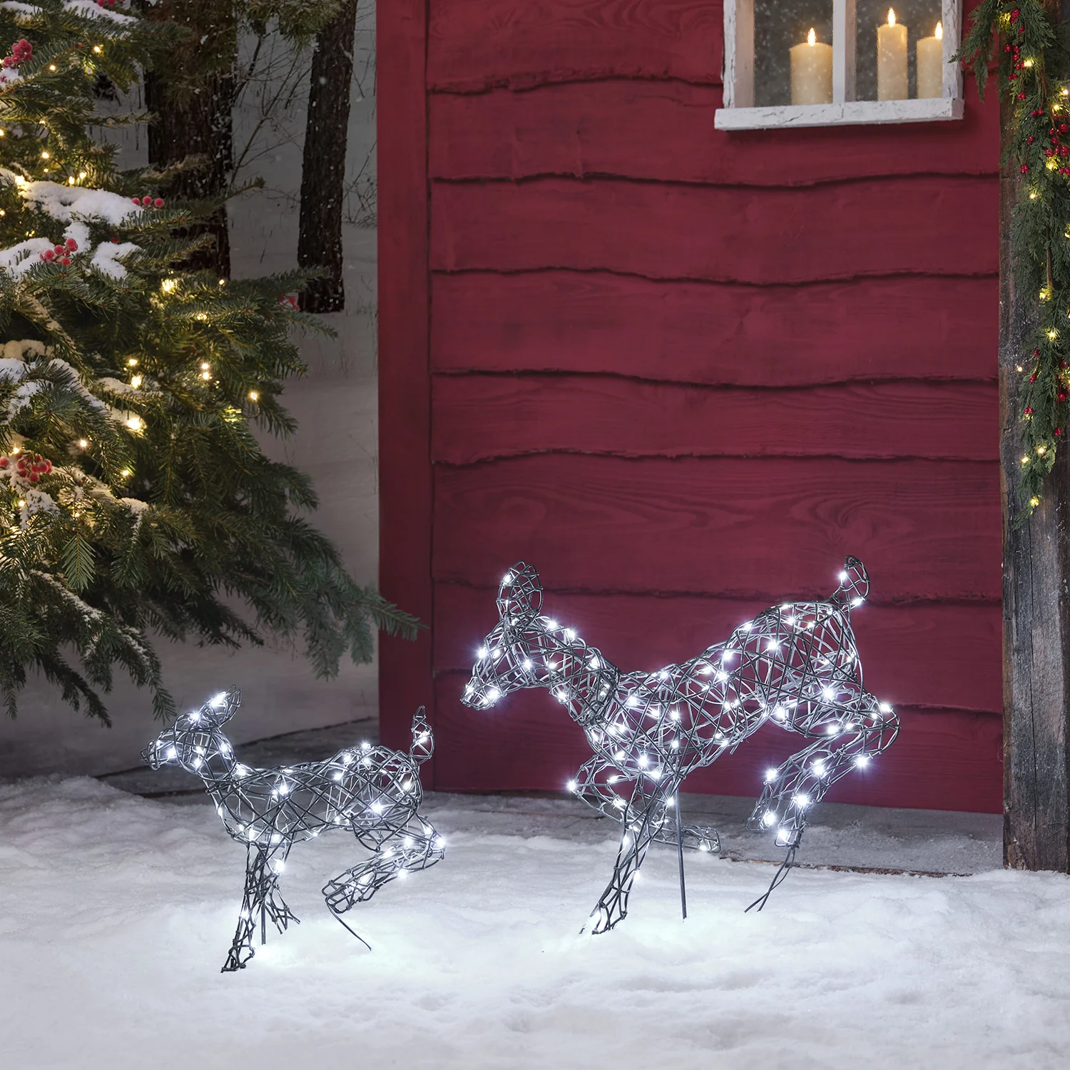 Mini Harlow Leaping Doe & Fawn Light Up Reindeer Duo - Image 5