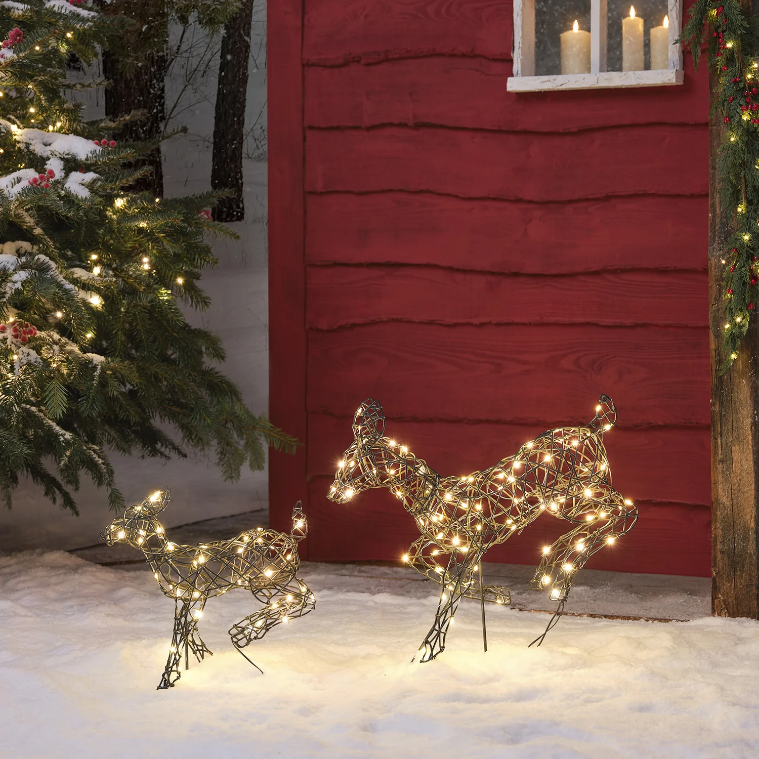 Mini Harlow Leaping Doe & Fawn Light Up Reindeer Duo - Image 6