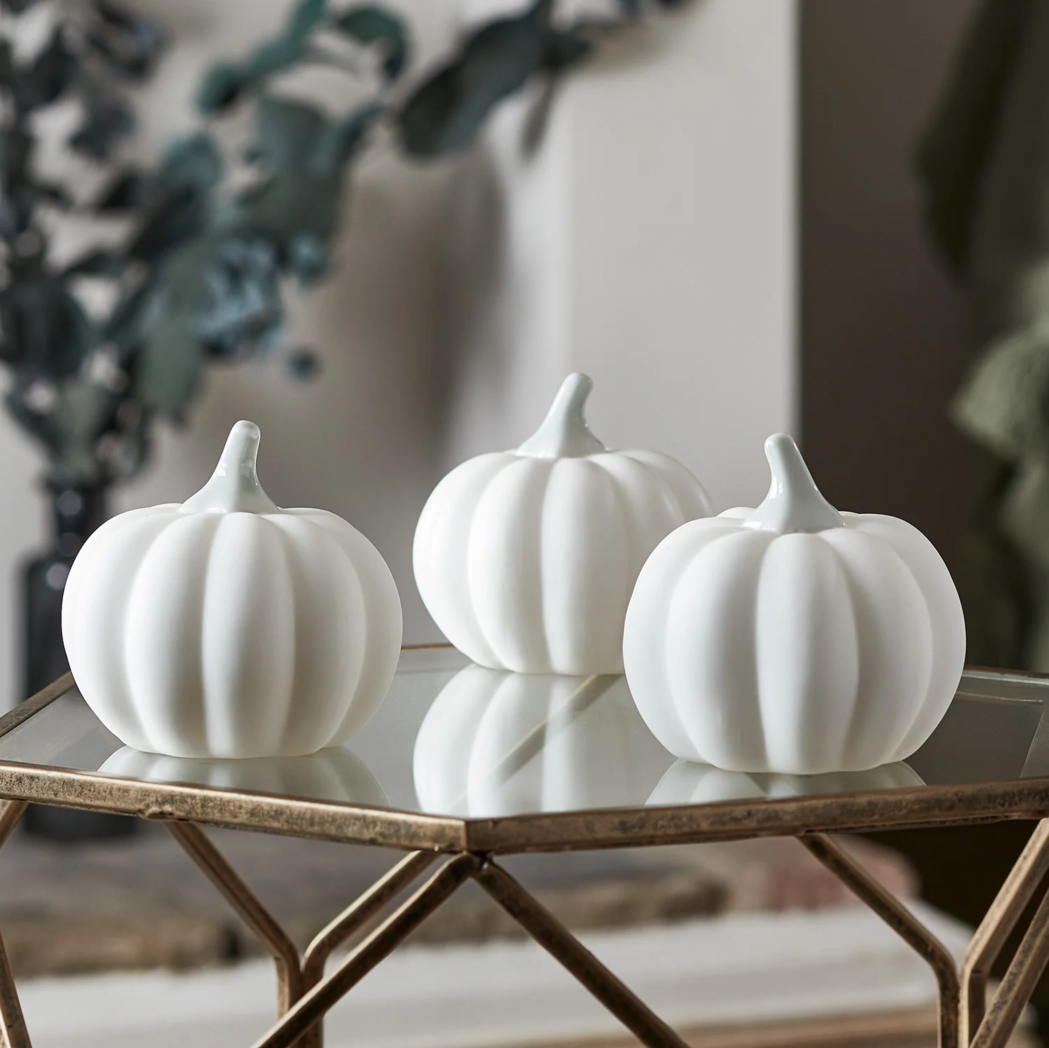 Mini Light Up Ceramic Pumpkin Trio - Image 2