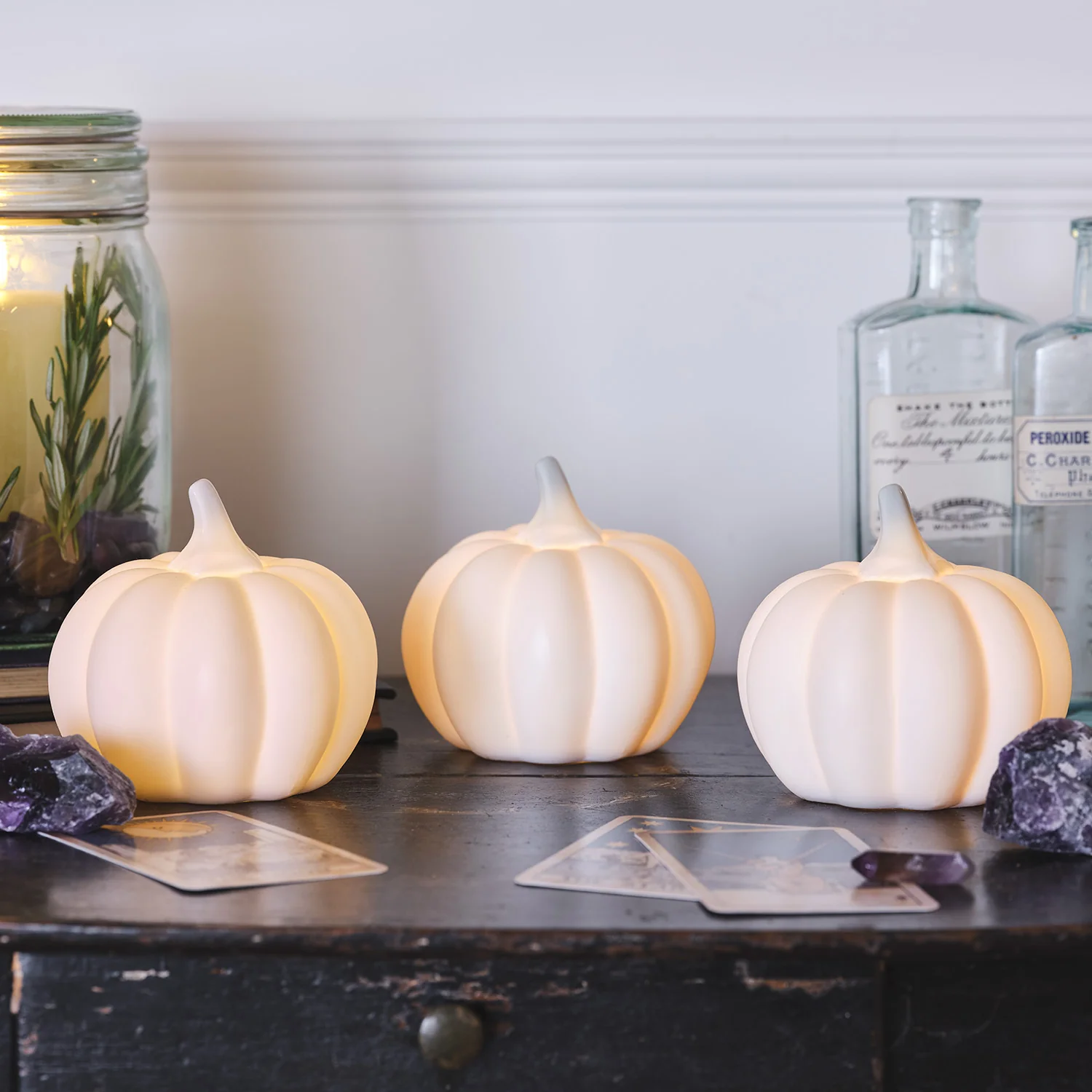 Mini Light Up Ceramic Pumpkin Trio - Image 3