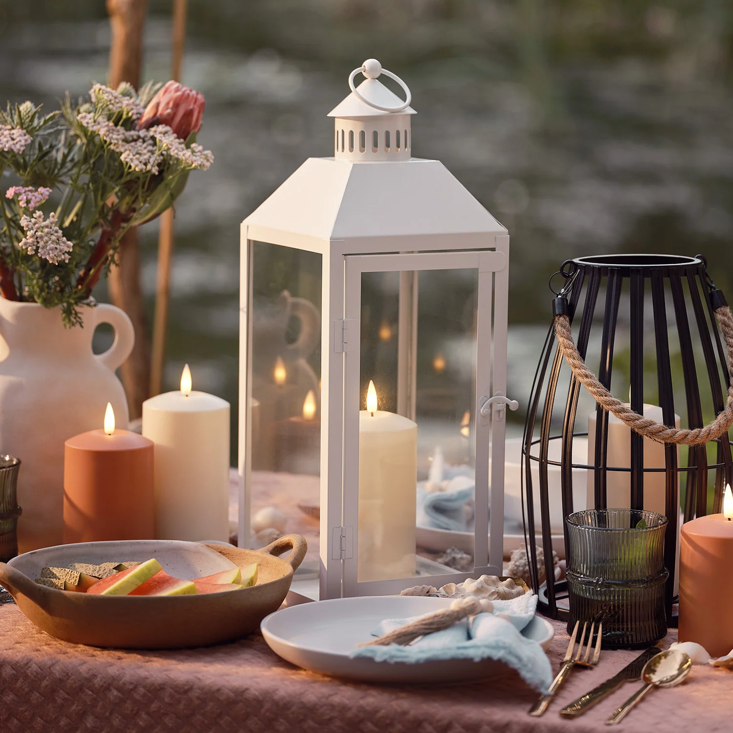 Perth White Garden Lantern Duo with TruGlow® Candles - Image 5