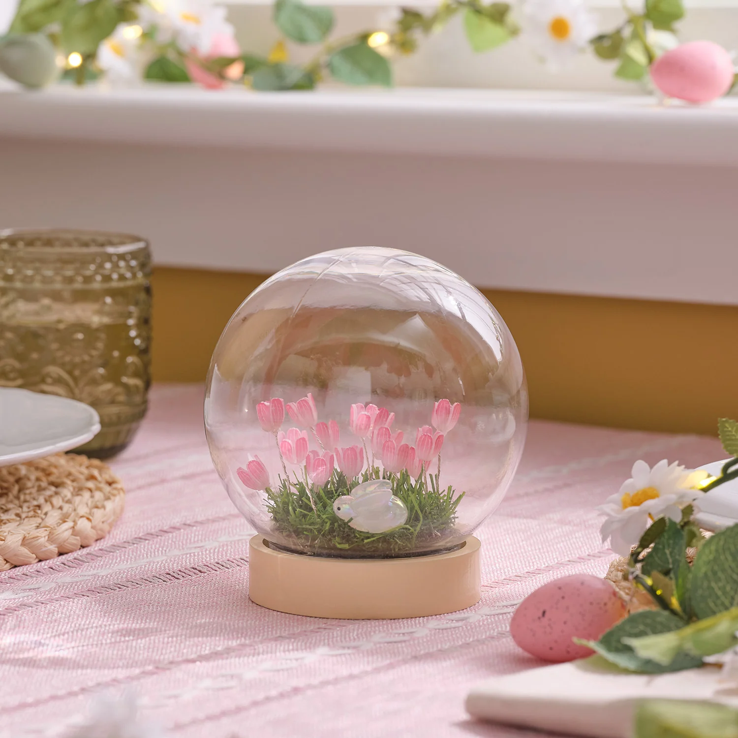 Pink Flower and Bunny LED Globe Battery Decoration - Image 2
