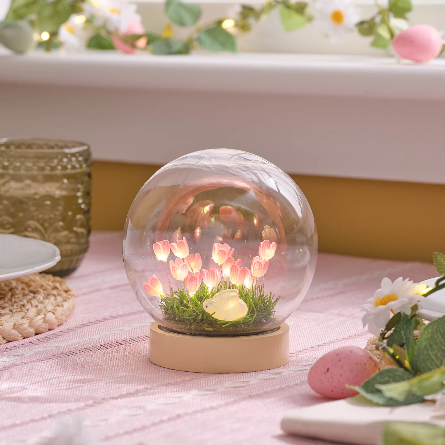 Pink Flower and Bunny LED Globe Battery Decoration - Image 3