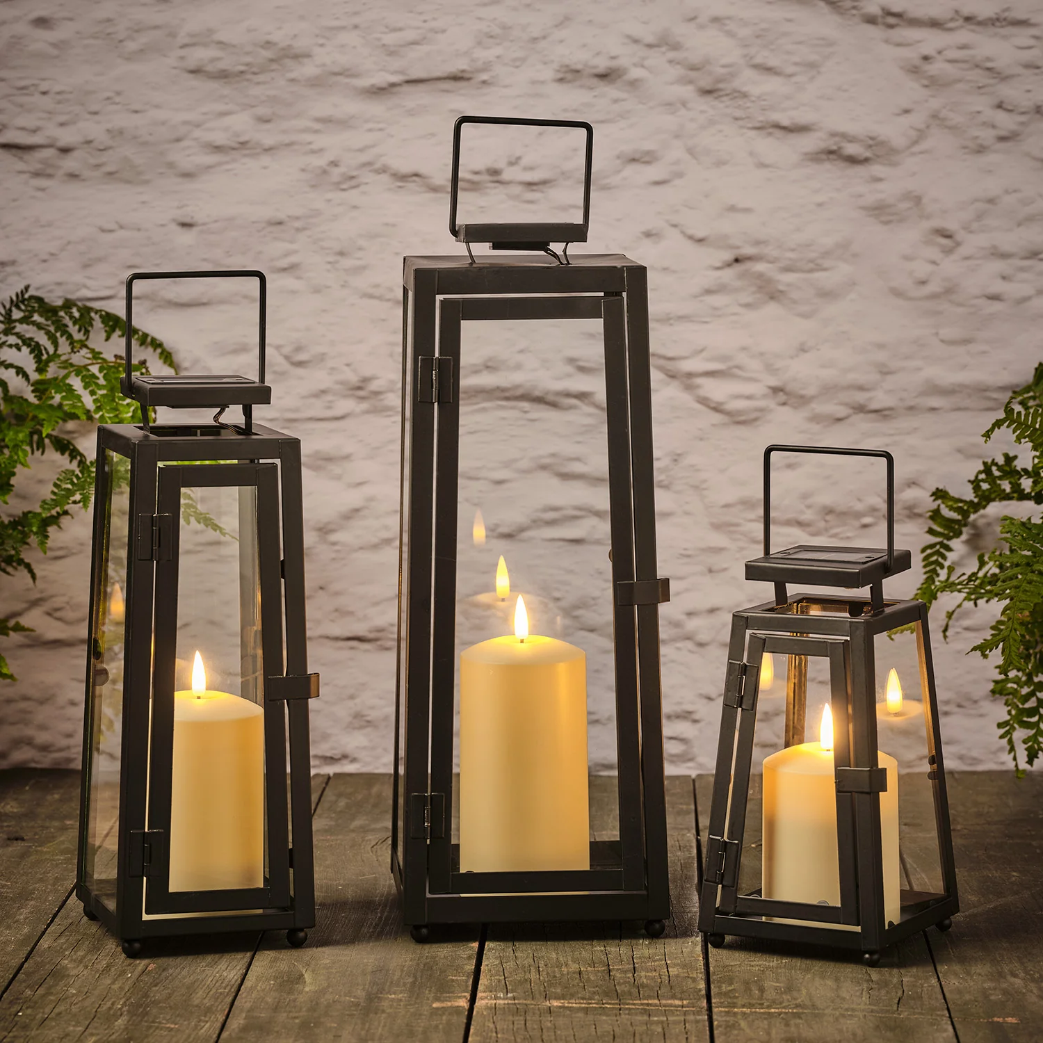 Porto Solar Metal Lantern Trio with TruGlow® Candles - Image 2