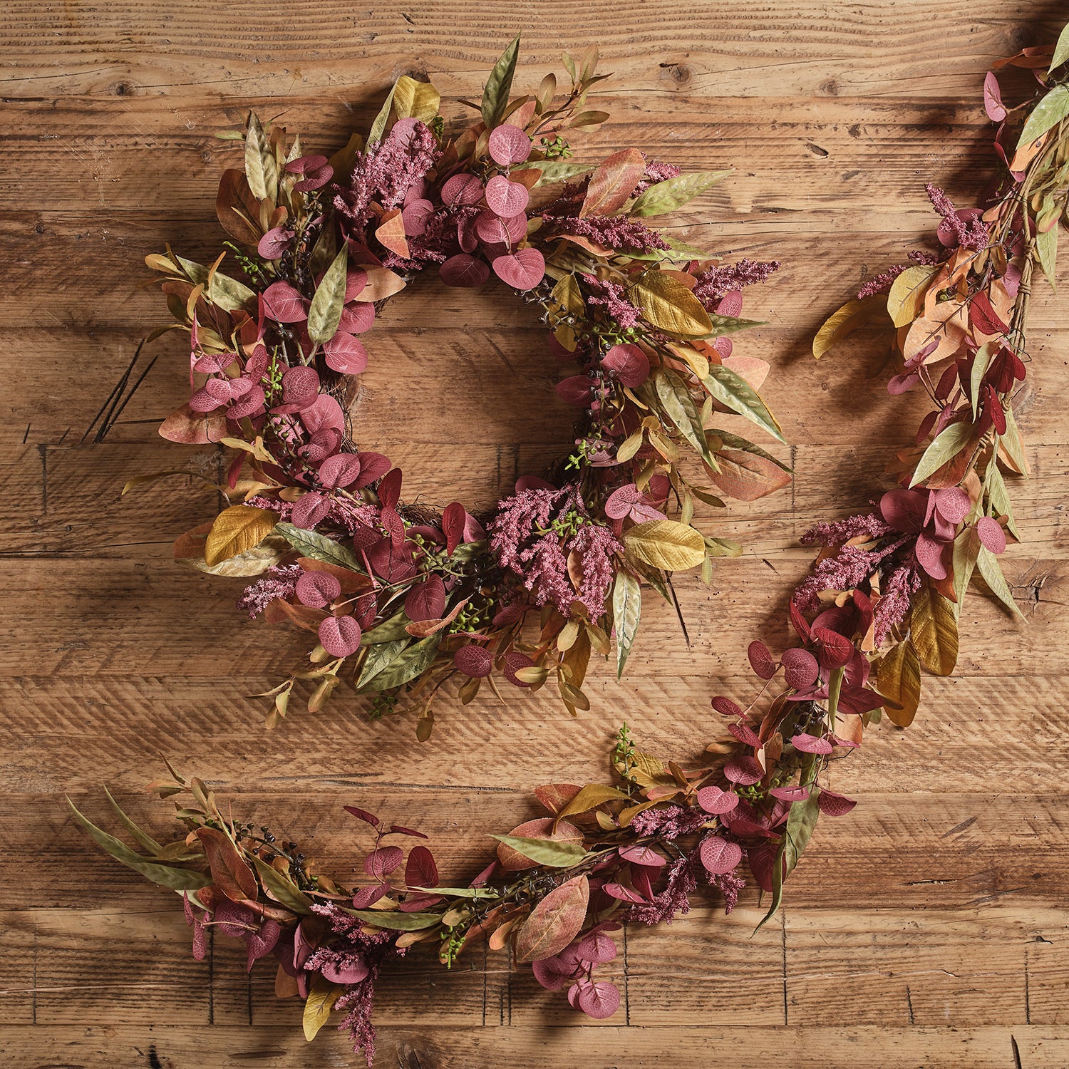 Pre Lit Autumn Winter Full Wreath & Garland - Image 8