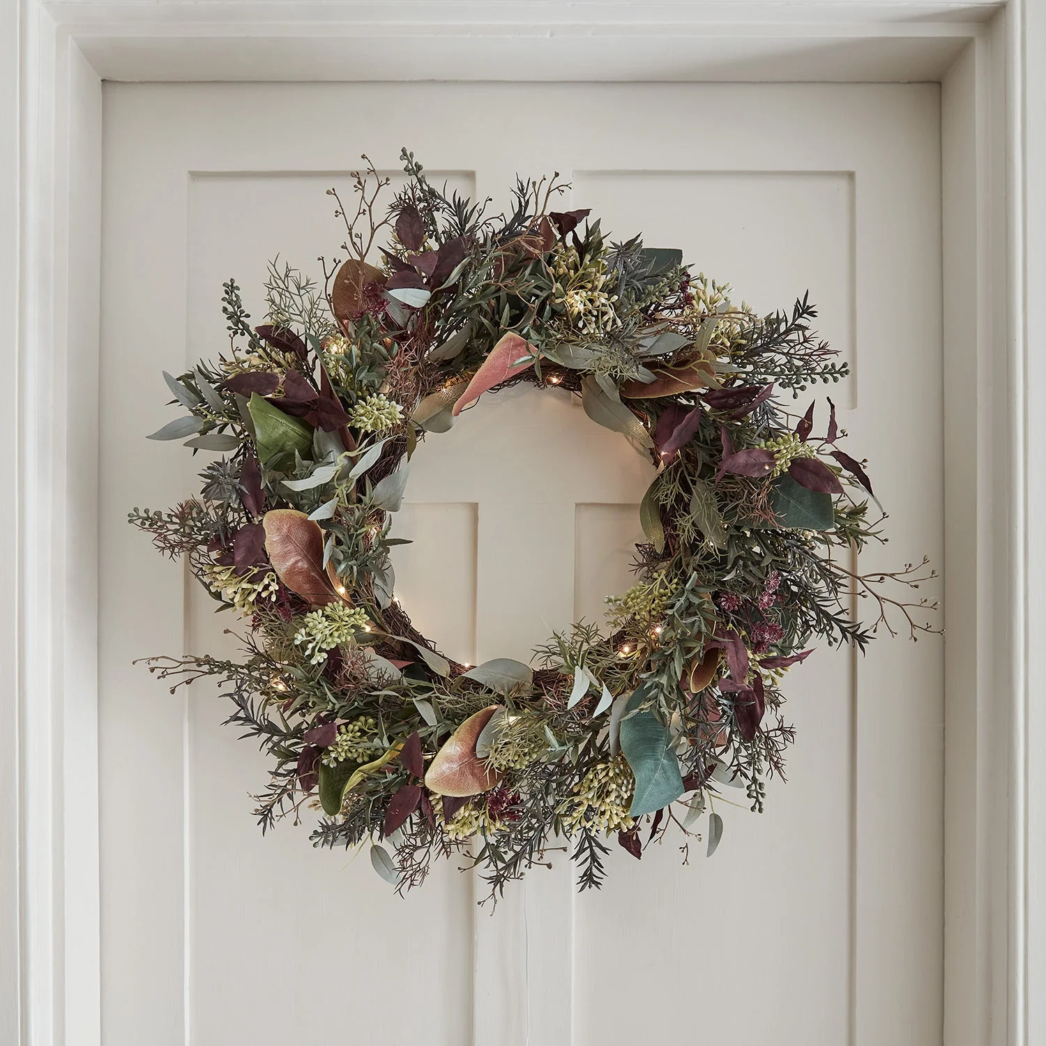 60cm Pre Lit Autumn Winter Wreath - Image 8