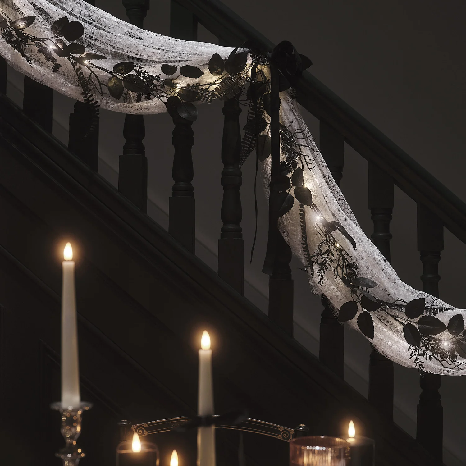 1.8m Pre Lit Black Foliage Halloween Garland - Image 8
