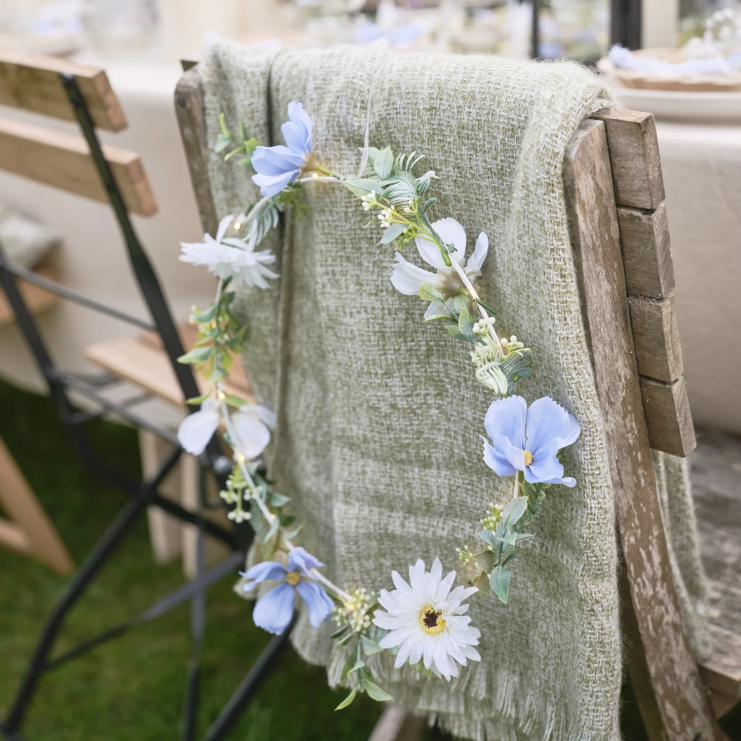 30cm Pre Lit Blue Bloom Outdoor Wreath - Image 6