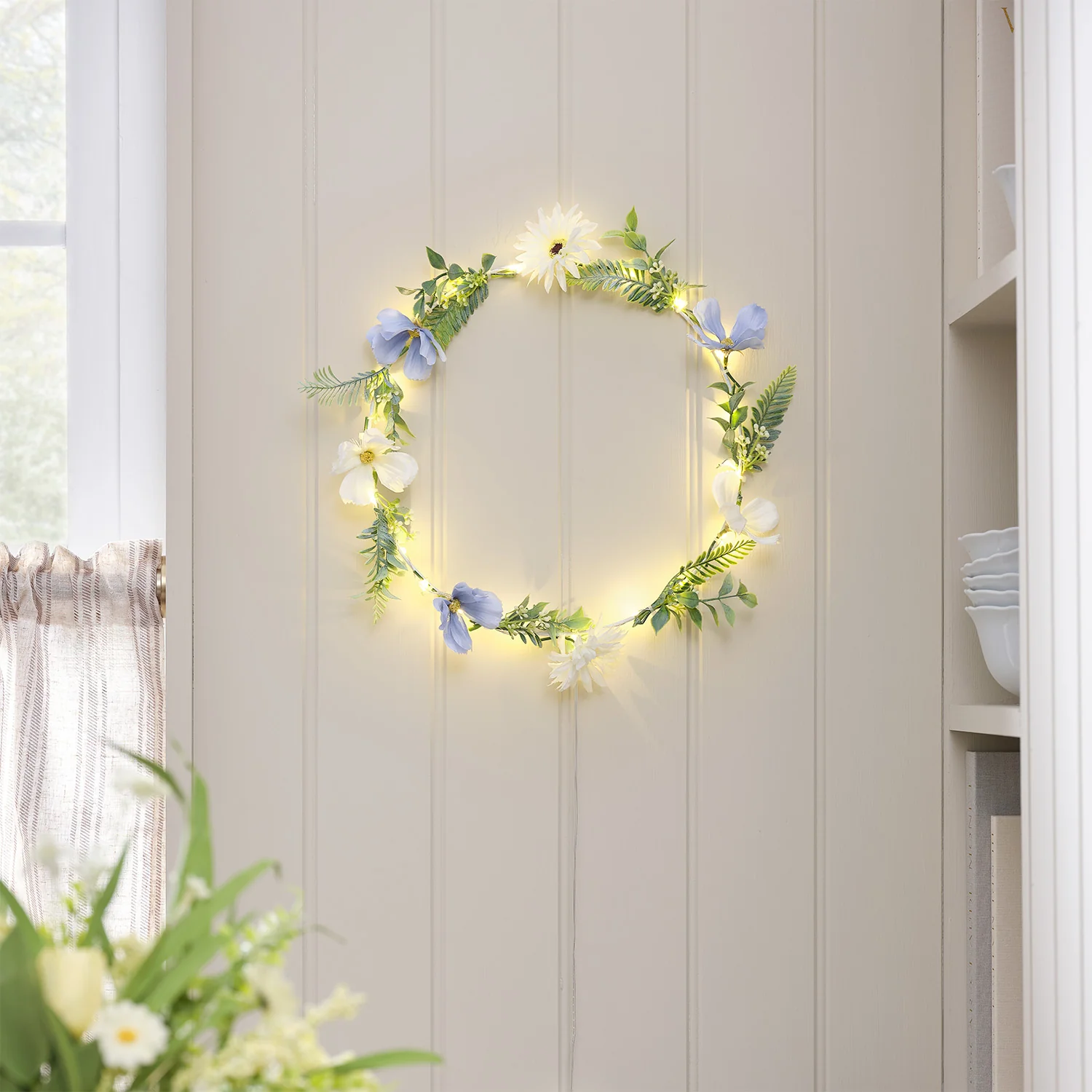 30cm Pre Lit Blue Bloom Outdoor Wreath - Image 8