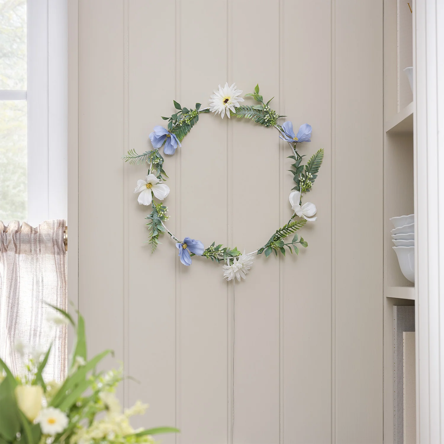 30cm Pre Lit Blue Bloom Outdoor Wreath - Image 9