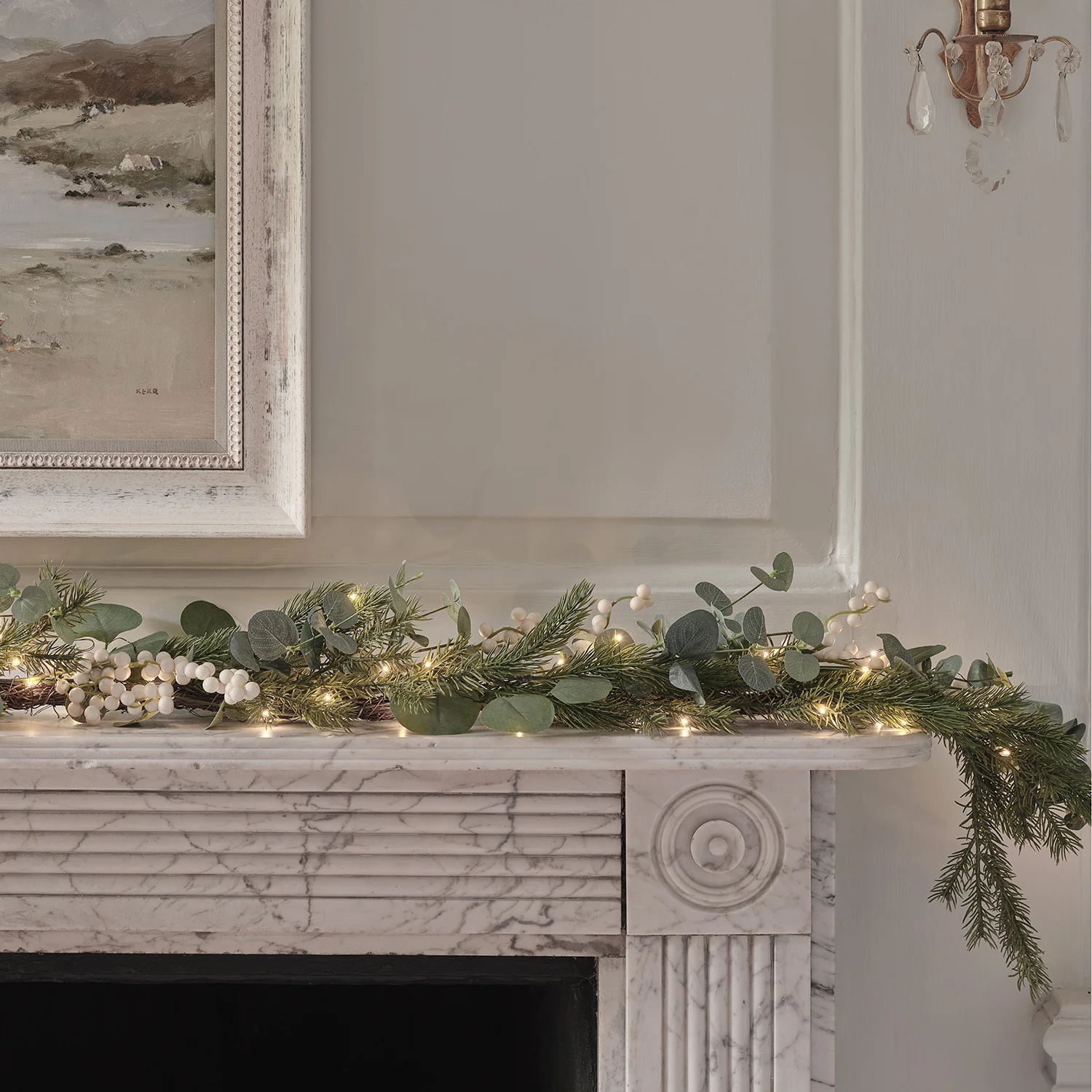 1.5m Pre Lit Eucalyptus & White Berry Christmas Garland - Image 3