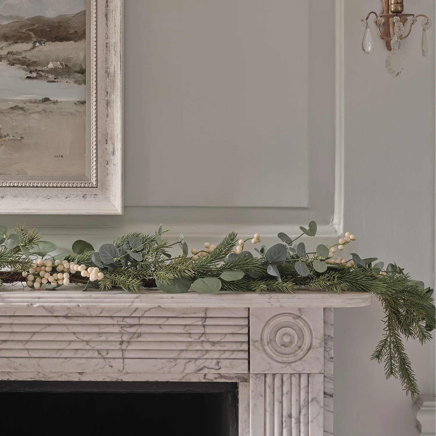 1.5m Pre Lit Eucalyptus & White Berry Christmas Garland - Image 4