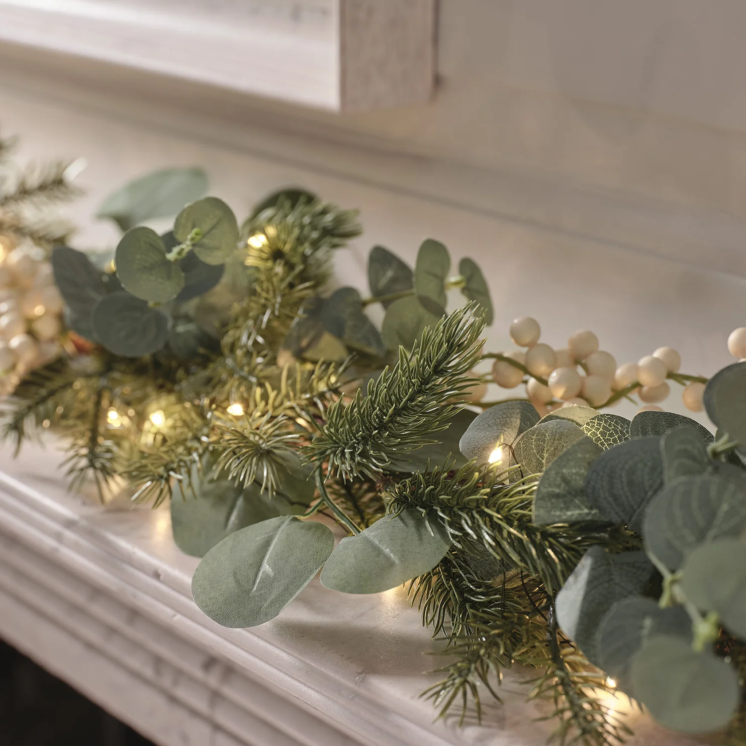 1.5m Pre Lit Eucalyptus & White Berry Christmas Garland - Image 5