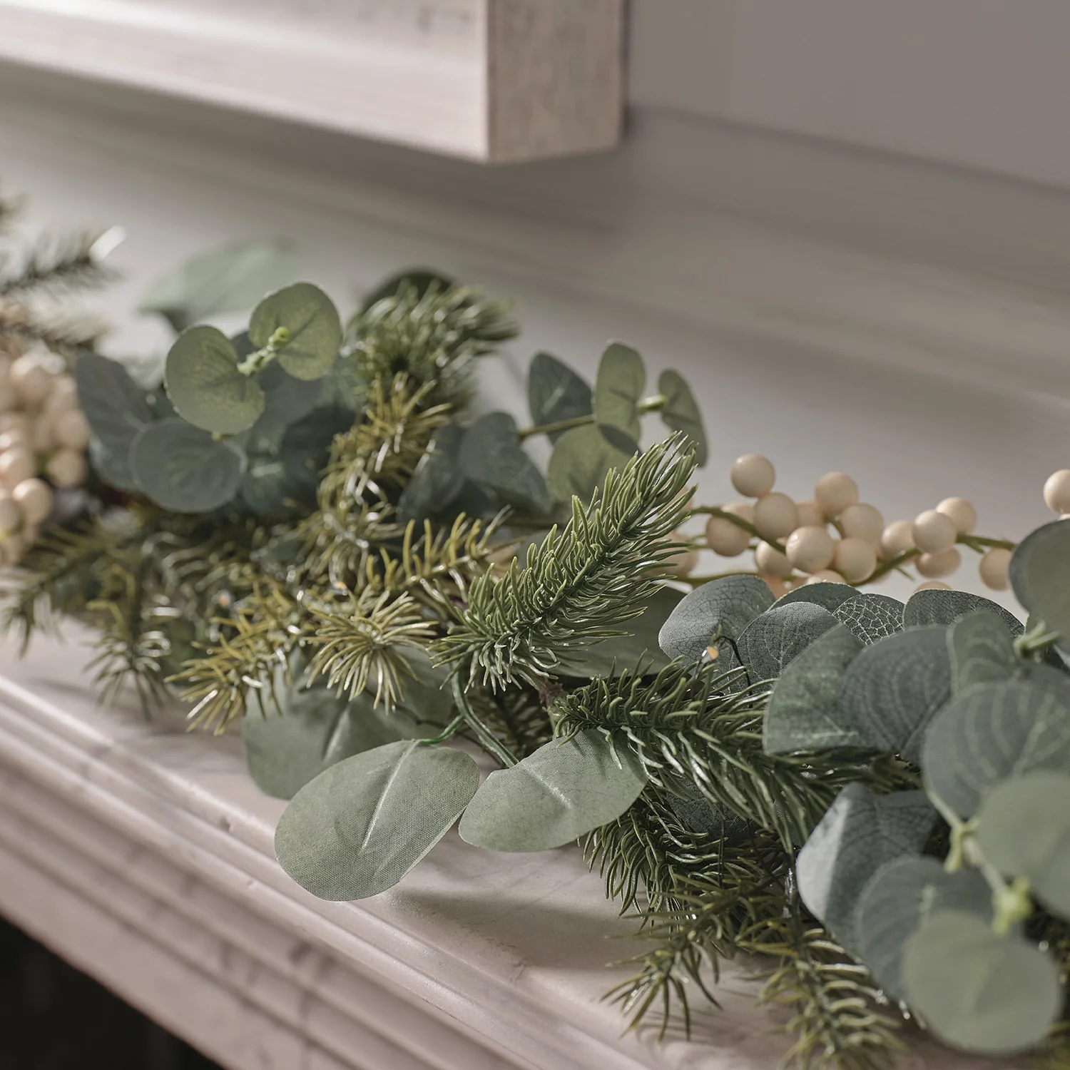 Pre Lit Eucalyptus and White Berry Christmas Wreath & Garland - Image 4