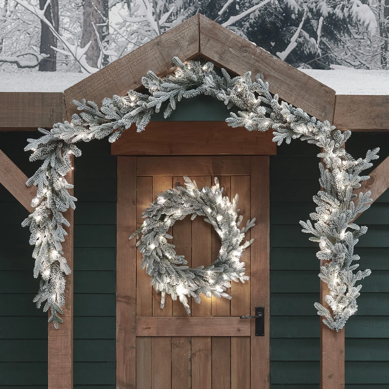 Pre Lit Outdoor Snowy Christmas Wreath & Garland - Image 3