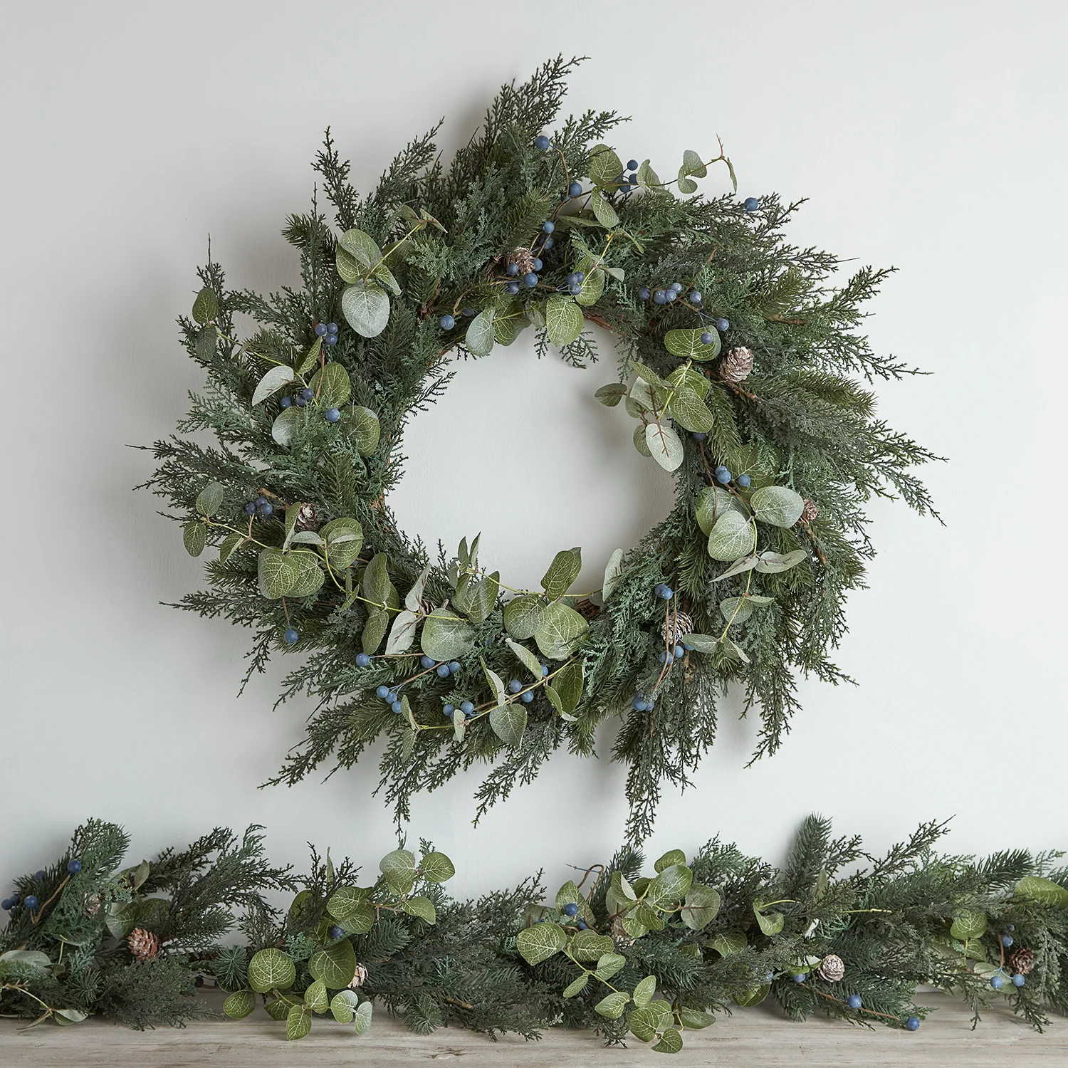 Pre Lit Oversized Frosted Berry and Pinecone Christmas Wreath & Garland - Image 2