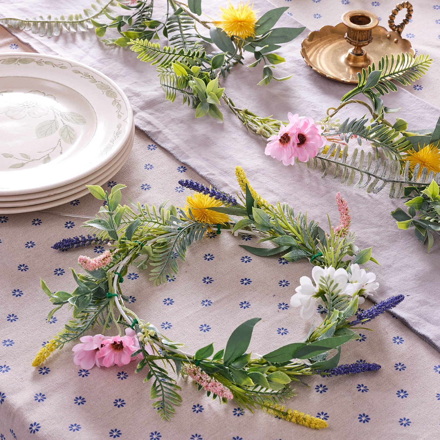 20cm Pre Lit Spring Flower Wreath - Image 5